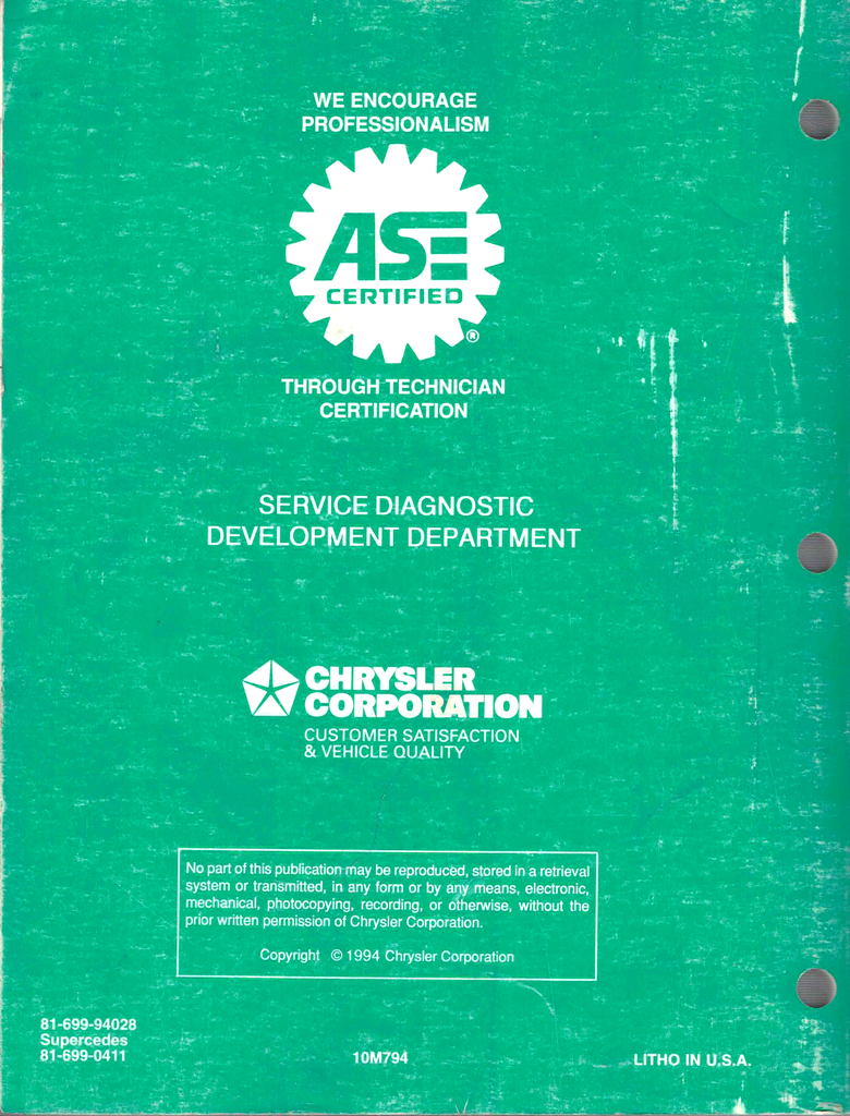1995 Chrysler/Dodge/Eagle/Plymouth 2.0L Electronic Fuel Injection SFI SOHC/DOHC Powertrain Diagnostic Procedures Factory Service Manual