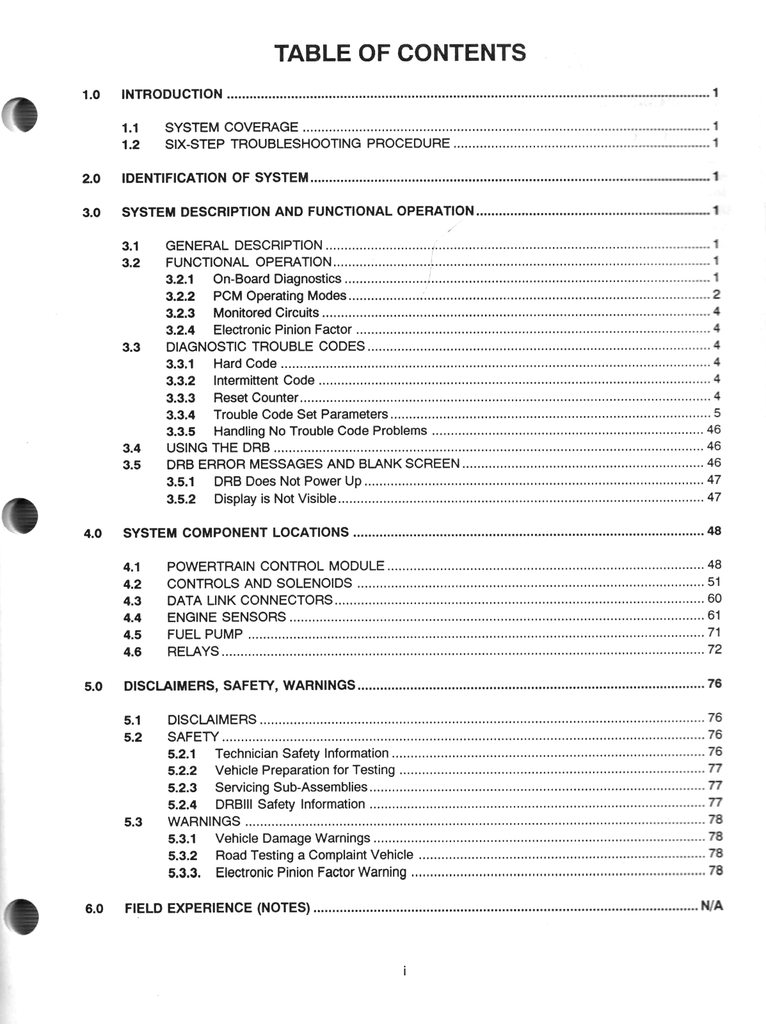1995 Chrysler/Dodge/Eagle/Plymouth 2.0L/2.4L Electronic Fuel Injection SFI SOHC/DOHC Powertrain Diagnostic Procedures Factory Service Manual