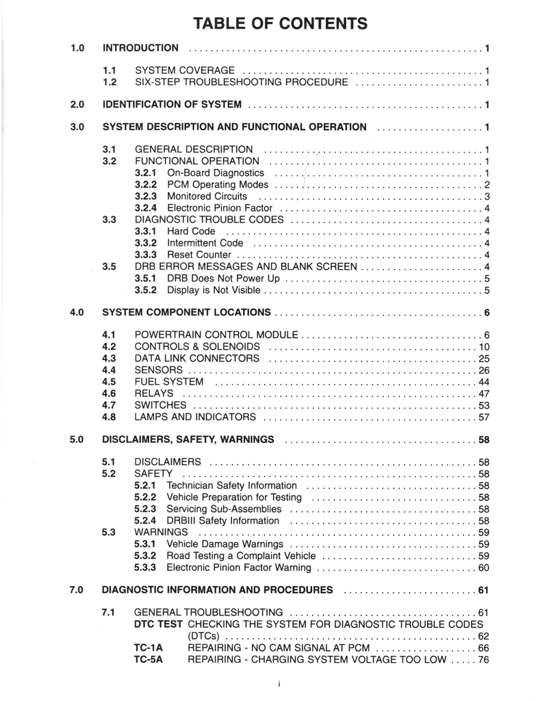 1996 Chrysler/Dodge/Eagle/Plymouth 2.0L/2.4L/2.5L/3.3L/3.5L SFI Car Powertrain Diagnostic Procedures Factory Service Manual 