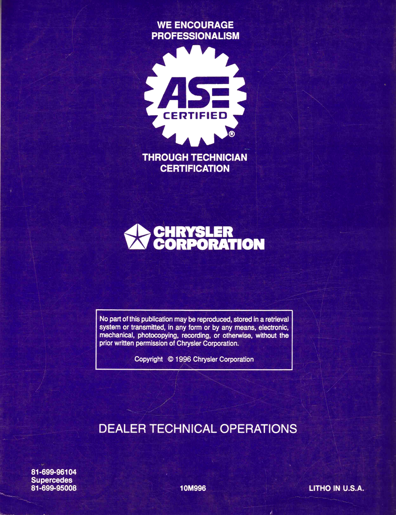 1996 Chrysler/Dodge/Eagle/Plymouth 2.0L/2.4L/2.5L/3.3L/3.5L SFI Car Powertrain Diagnostic Procedures Factory Service Manual 