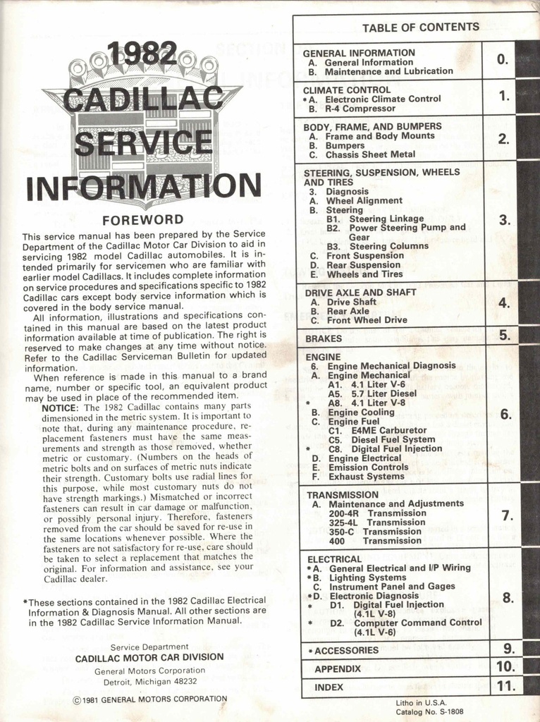 1982 Cadillac Service Information Factory Service Manual