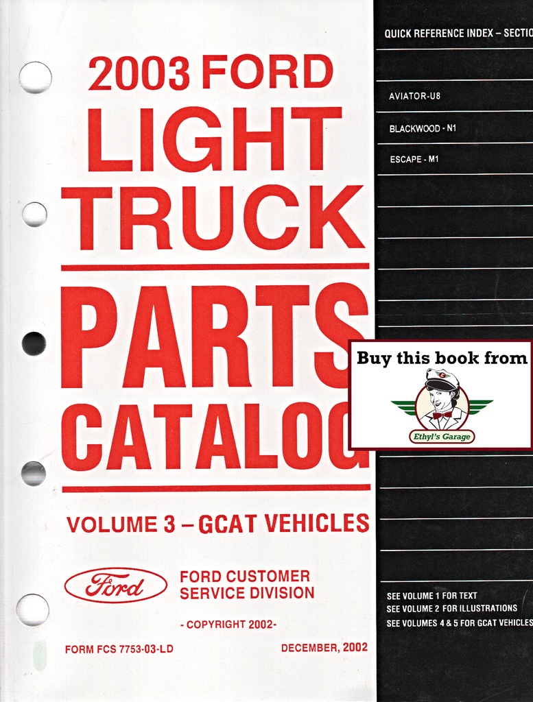 2003 Ford Light Truck Parts Catalog Vol. 3 Lincoln Aviator, Lincoln Blackwood, Ford Escape