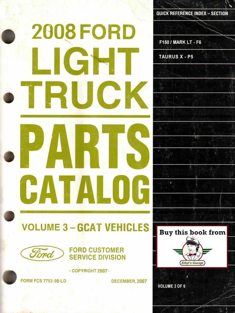 2008 Ford Light Truck Parts Catalog Vol. 3, Ford F-150 Pickup, Lincoln Mark LT Pickup Truck, Ford Taurus X