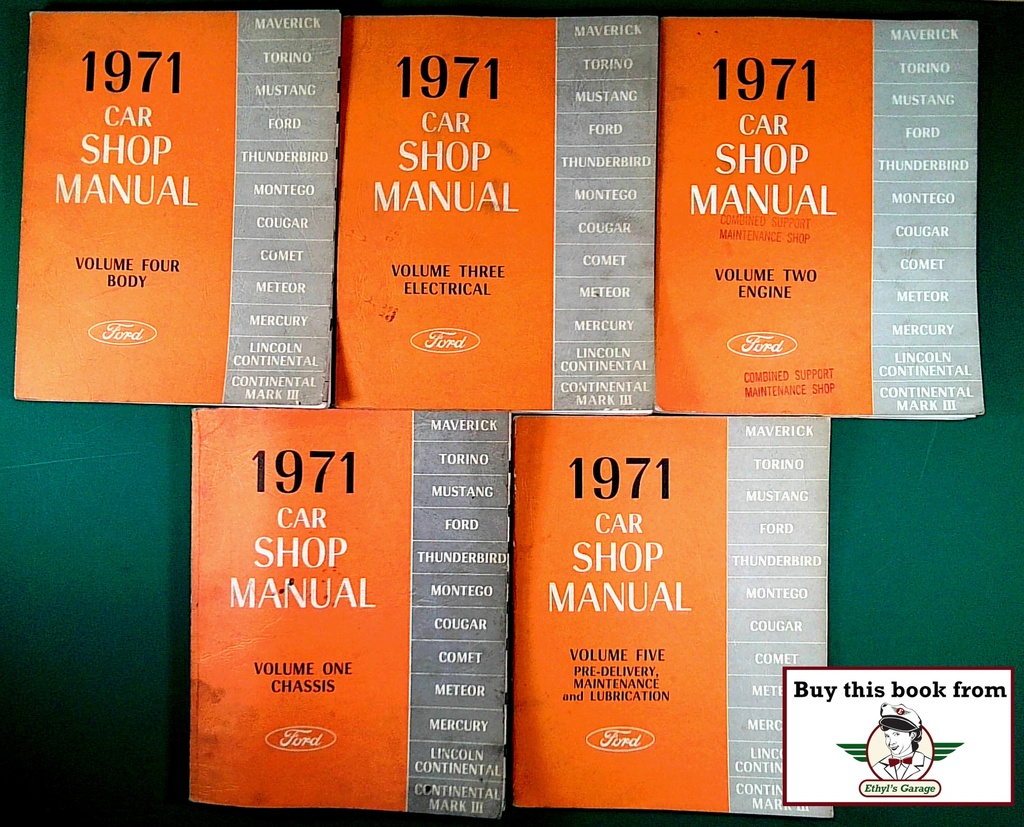 1971 Ford-Lincoln-Mercury Car Factory OEM Shop Repair Service Manual 5 Vol. Set Mustang Cougar Thunderbird etc.