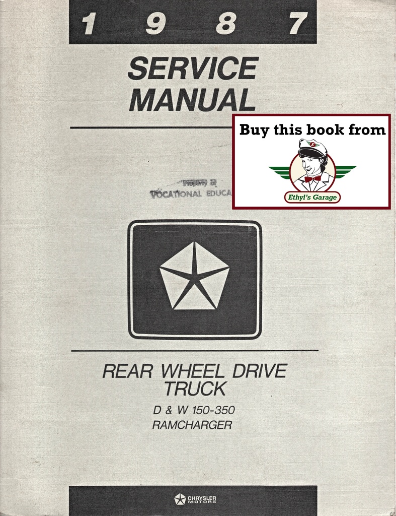 1987 Dodge Ram Pickup Truck and Ramcharger SUV RWD 150–350 Shop Maintenance Repair Service Manual