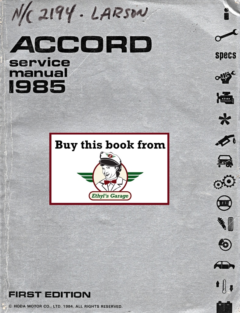 1985 Honda Accord OEM Factory Shop Repair Service Manual