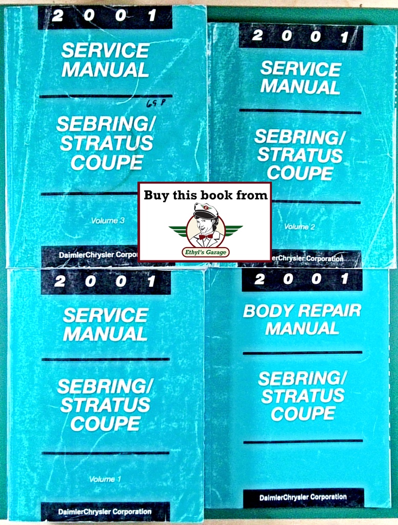2001 Chrysler Sebring Coupe, Dodge Stratus Coupe Factory Service Shop Repair Manual Complete 4 Vol. Set