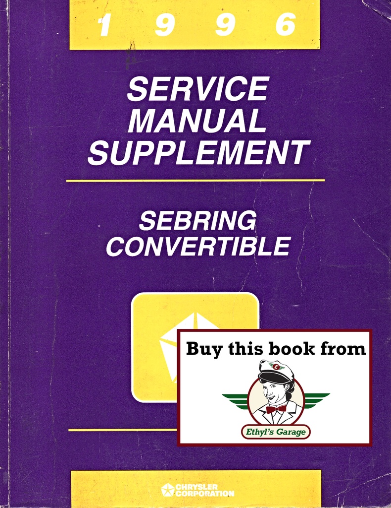 1996 Chrysler Sebring Convertible Factory Shop Repair Service Manual Supplement