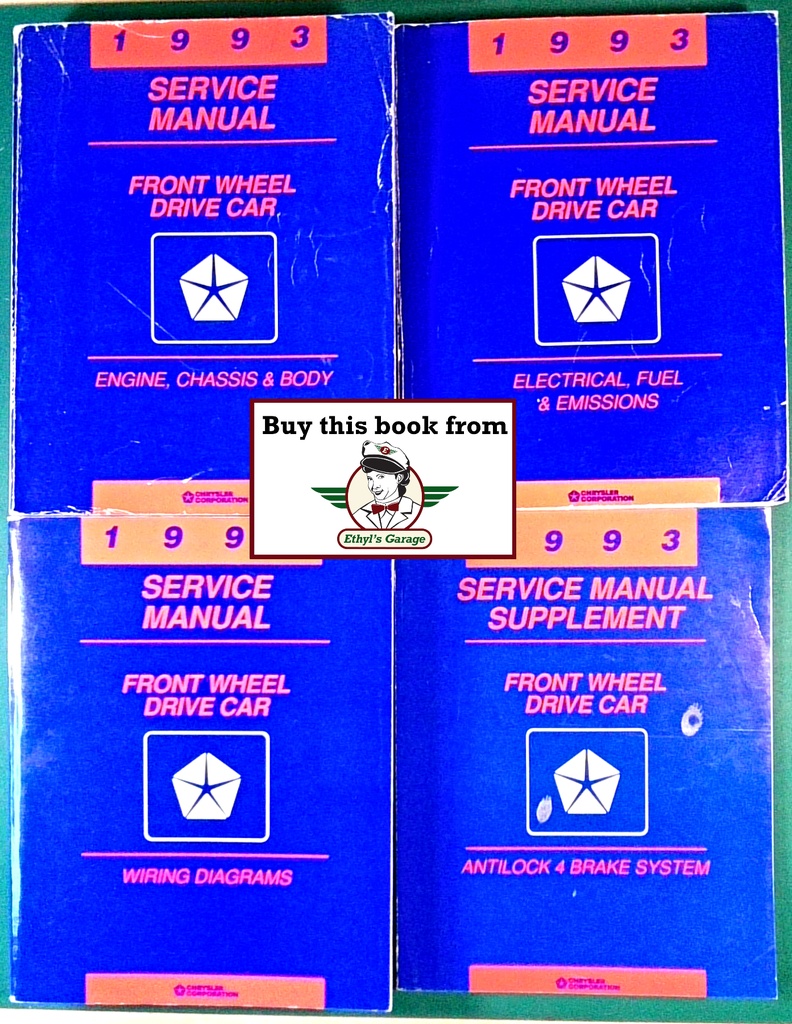 1993 Dodge/Plymouth/Chrysler Car Shop Service Manual+Wiring Diag LeBaron New Yorker 5th Ave, Imperial Dynasty Spirit Acclaim Daytona Shadow Sundance 