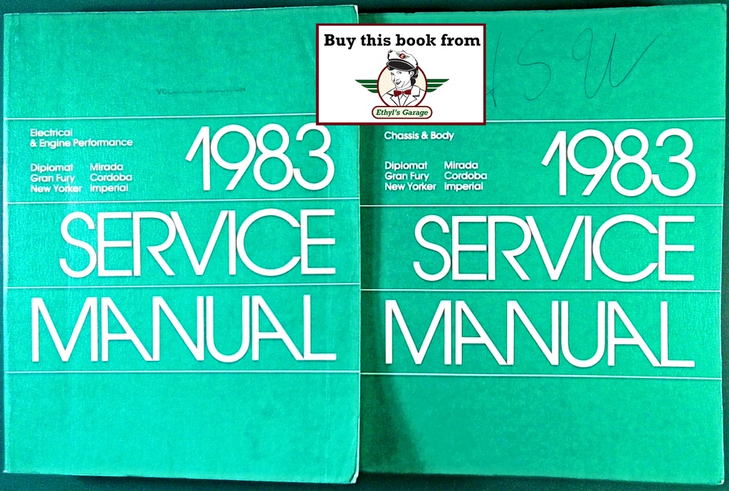 1983 Chrysler/Dodge/Plymouth Rear Wheel Drive Car Shop Service Manual Set Imperial/New Yorker/Cordoba/Diplomat Mirada/Gran Fury/Caravelle/Salon