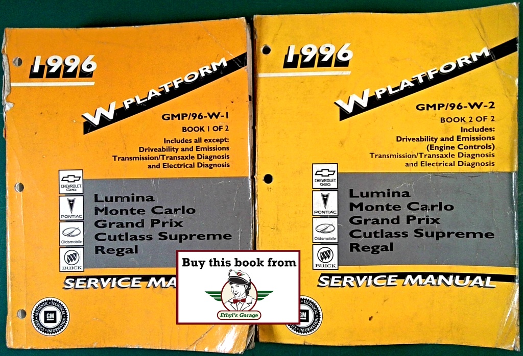 1996 Lumina Monte Carlo Grand Prix Cutlass Supreme Regal W-Platform Shop Repair Maintenance Service Manual 2 Vol. Set