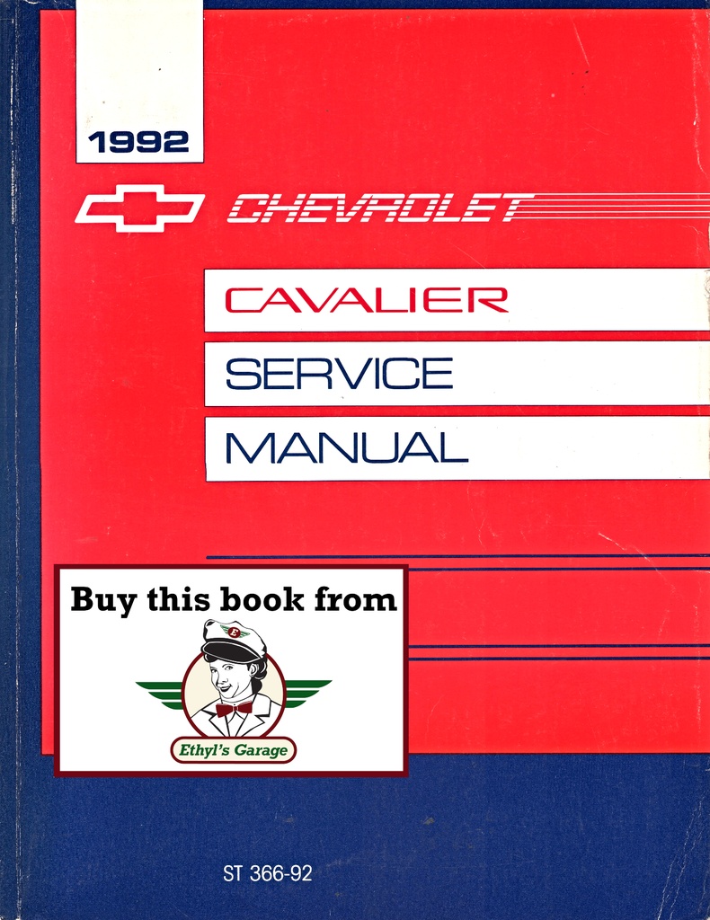 1992 Chevrolet Cavalier J-Platform Shop Repair Maintenance Service Manual Z24