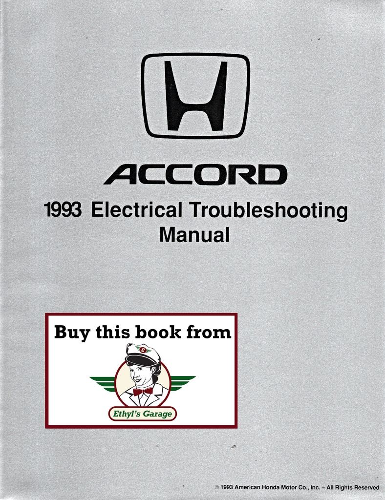 1993 Honda Accord Electrical Troubleshooting Manual ETM with Wiring Diagrams