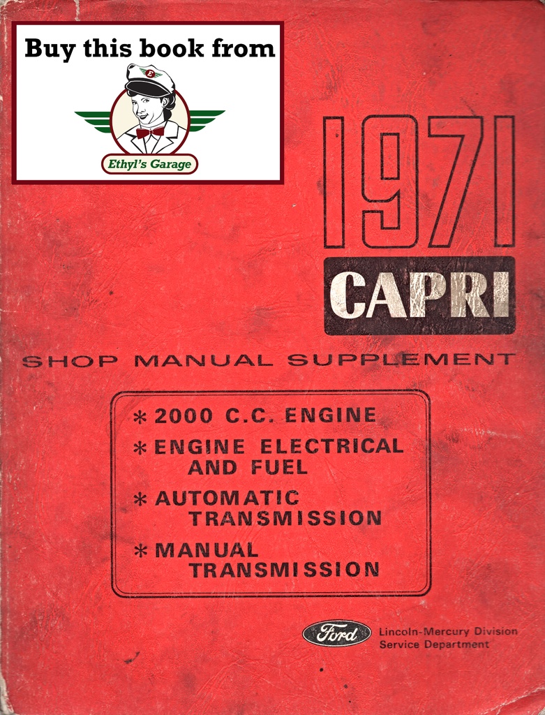 1971 Mercury Capri 2.0L Factory OEM Shop Repair Maintenance Service Manual Supplement
