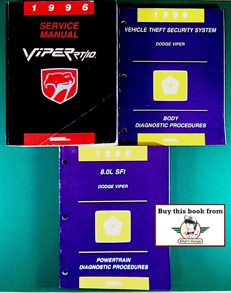 1996 Dodge Viper RT/10 Original OEM Shop Maintenance Repair Service  & Powertrain/Engine Diagnostic Manual 3 Vol. Set (Body, Engine, Wiring, Security)