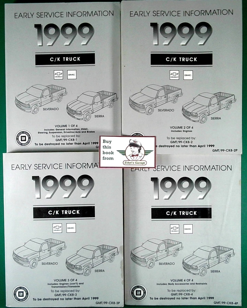 1999 Chevrolet/GMC C/K8 Truck Factory Shop Repair Service ESI Manual 4 Vol. Set—Silverado, Sierra