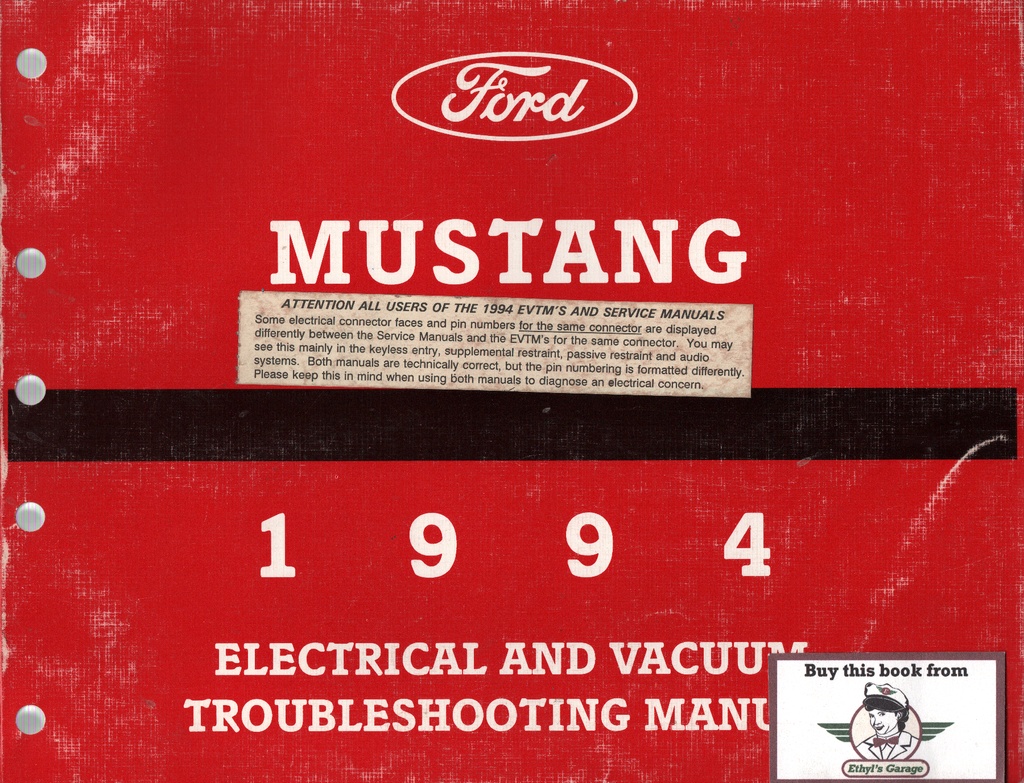 1994 Ford Mustang Electrical & Vacuum Troubleshooting Wiring Diagrams Shop Service Repair Manual EVTM