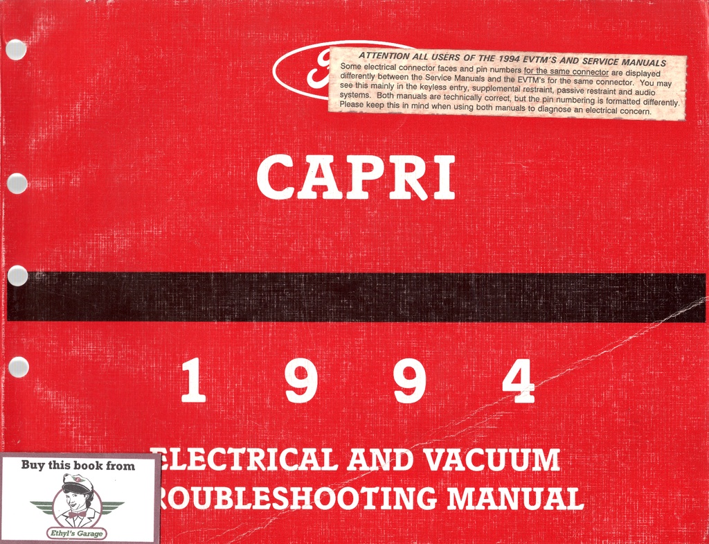 1994 Mercury Capri Electrical & Vacuum Troubleshooting Wiring Diagrams Shop Service Repair Manual EVTM