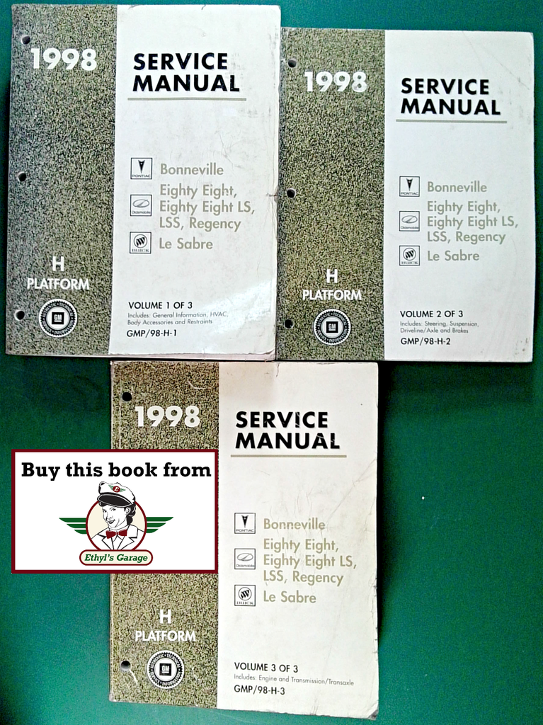 1998 Bonneville/Eighty-Eight/LSS/Regency/Le Sabre GM H Platform Factory Shop Service Repair Manual 3 Vol Set