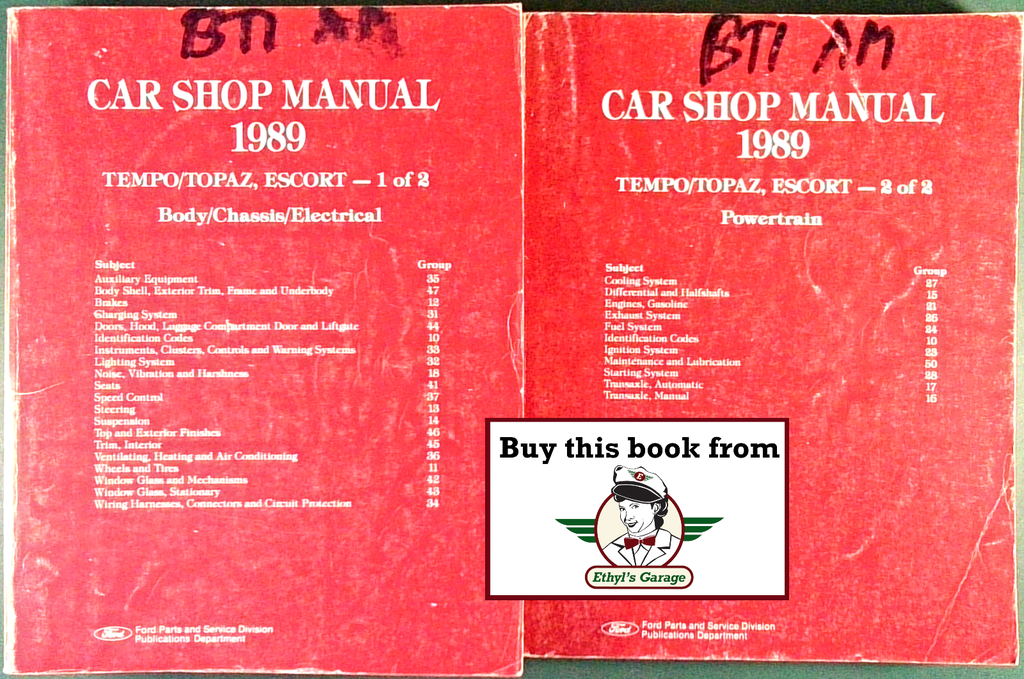 1989 Ford Tempo & Escort, Mercury Topaz Factory Shop Service Manual 2 Vol Set