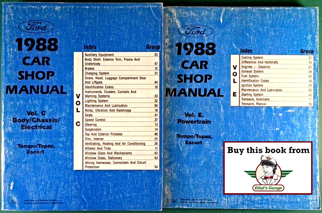 1988 Ford Tempo & Escort, Mercury Topaz Factory Shop Service Manual 2 Vol Set
