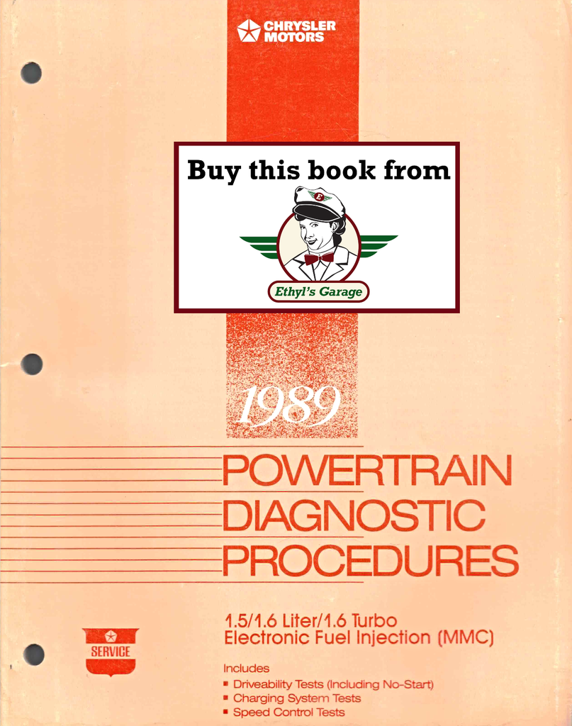 1989 Dodge/Plymouth/Eagle Colt/Summit 1.5L/1.6L/1.6L Turbo MMC Powertrain Diagnostic Procedures Factory Service Manual