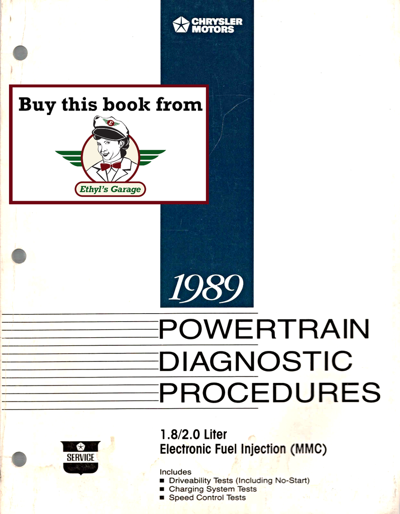 1989 Dodge/Plymouth Colt Wagon/Colt Vista 1.8L/2.0L MMC Powertrain Diagnostic Procedures Factory Service Manual 