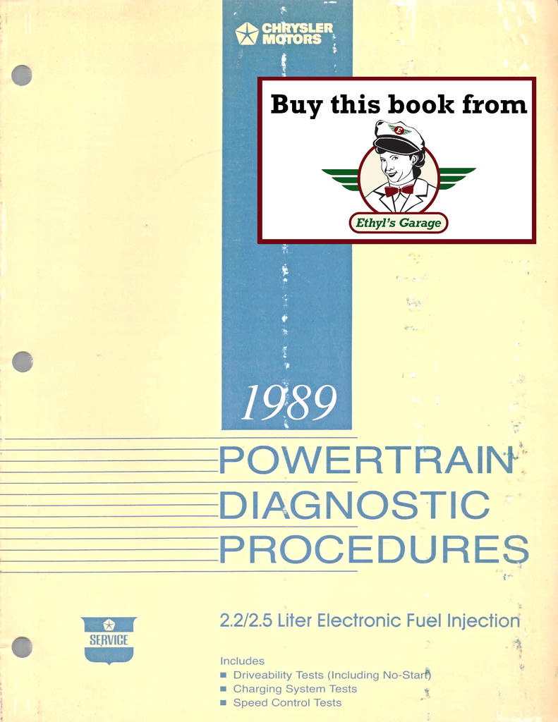 1989 Chrysler/Dodge/Plymouth 2.2L/2.5L E.F.I. Powertrain Diagnostic Procedures Factory Service Manual