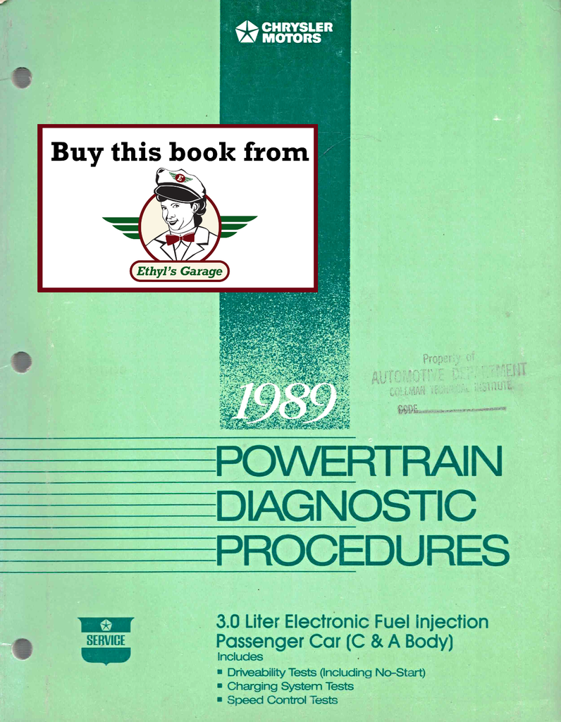 1989 Chrysler/Dodge/Plymouth 3.0L E.F.I. C & A Body Powertrain Diagnostic Procedures Factory Service Manual