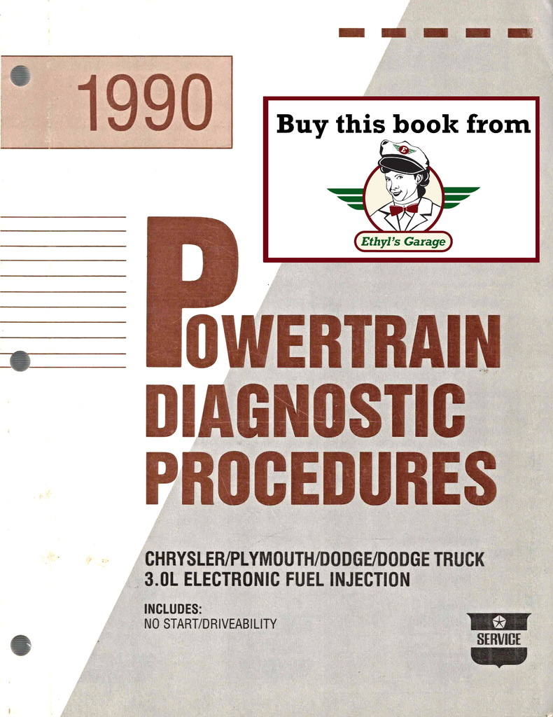 1990 Chrysler/Dodge/Plymouth 3.0L E.F.I. Powertrain Diagnostic Procedures Factory Service Manual