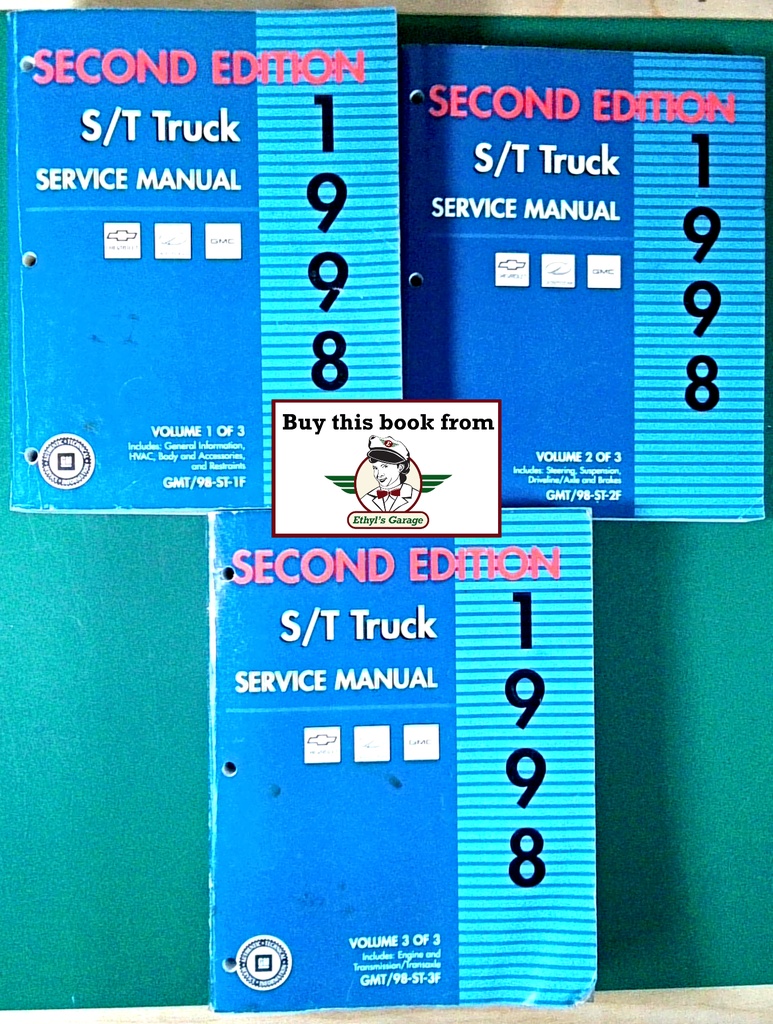1998 Chevrolet/GMC/Oldsmobile S-10 Pickup, Sonoma, Blazer, Jimmy, Bravada Factory Shop Repair Service Manual 2nd Edition 3 Vol Set