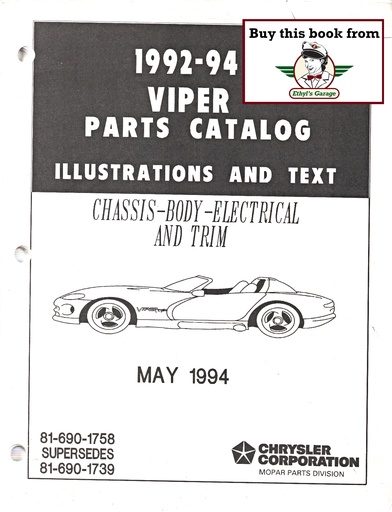 [DOD1992816901758A] 1992, 1993, 1994 Mopar Dodge Viper Parts Catalog