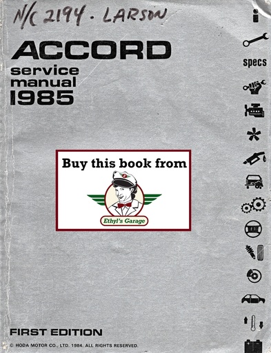 [HON198561SA503A] 1985 Honda Accord OEM Factory Shop Repair Service Manual