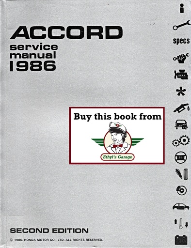 [HON198661SE300A] 1986 Honda Accord OEM Factory Shop Repair Service Manual