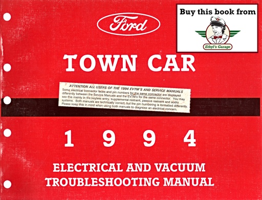 [LIN1994FPS1211994A] 1994 Ford Lincoln Town Car Electrical & Vacuum Troubleshooting Wiring Diagrams Manual & Wiring Diagrams (EVTM)