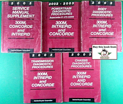 [MOP20038127002027BA/5] 2003 Chrysler/Dodge 300M Concorde Intrepid Shop Repair Maintenance Service Diagnostic Manuals Complete 5 Vol. Set