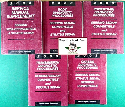 [MOP20038127002025AA/5] 2003 Chrysler Sebring Sedan/Convertible & Dodge Stratus Sedan Service & Diagnostic Shop Manuals Complete 5 Vol. Set