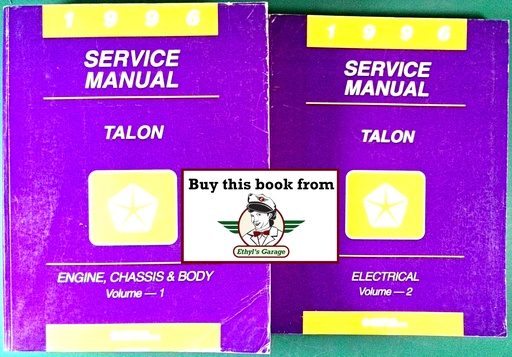 [EAG1996812706500A/2] 1996 Eagle Talon Shop Maintenance Repair Service & Electrical Manual 2 Vol. Set