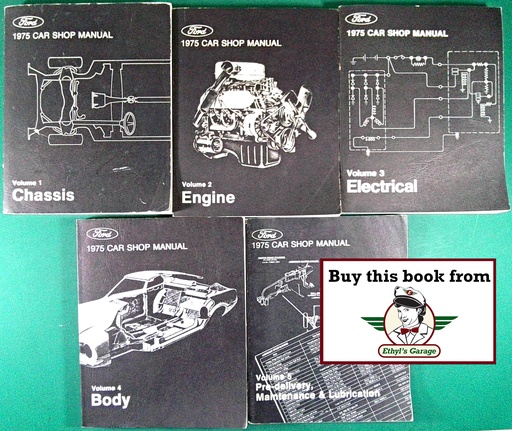 [FOR197536512675A/5] 1975 Ford-Lincoln-Mercury Car Factory OEM Shop Repair Maintenance Service Manual 5 Vol. Set Mustang Cougar Continental Thunderbird etc.