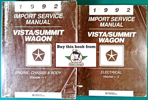 [MOP1992812702113A/2] 1992 Dodge/Plymouth/Eagle Colt Vista/Summit Wagon Shop Maintenance Repair Service & Electrical Manual 2 Vol. Set