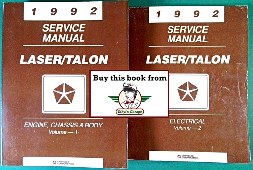 [MOP1992812702500A/2] 1992 Plymouth Laser Eagle Talon Shop Maintenance Repair Service & Electrical Manual 2 Vol. Set