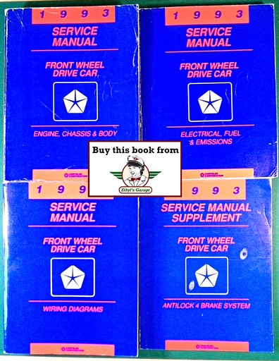[MOP1993812703101A/4] 1993 Dodge/Plymouth/Chrysler Front-Wheel-Drive Passenger Car (LeBaron, New Yorker, Fifth Avenue, Imperial, Dynasty, Spirit, Acclaim, Daytona, Shadow, Sundance) Shop Maintenance Repair Service Manual + Wiring Diagrams 4 Vol. Set