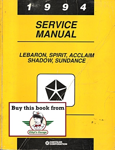 [MOP1994812704101A] 1994 Dodge/Plymouth/Chrysler LeBaron Spirit Acclaim Shadow Sundance Shop Maintenance Repair Service Manual