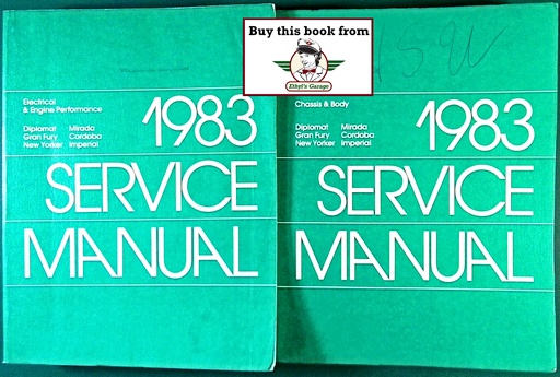 [MOP1983812703001A/2] 11983 Chrysler/Dodge/Plymouth Rear Wheel Drive Car Shop Service Manual Set Imperia, New Yorker Cordoba Diplomat Mirada, Gran Fury Caravelle Salon