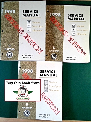 [GM1998GMP/98UFA/3] 1998 Chevrolet Venture, Pontiac Trans Sport, Oldsmobile Silhouette Factory Shop Repair Service Manual Complete 3 Vol. Set, 2nd Edition