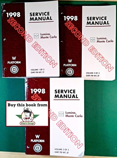 [CH1998GMP/98WCA/3] 1998 Chevrolet Lumina & Monte Carlo Shop Repair Maintenance Service Manual 3 Vol. Set 2nd Ed.