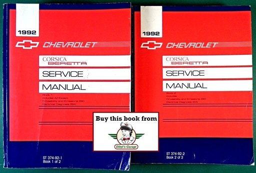 [CH1992ST37492A/2] 1992 Chevrolet Corsica/Beretta L-Platform Factory Shop Repair Service Manual 2 Vol Set GTZ 