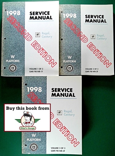 [BU1998GMP/WBFA/3] 1998 Buick Regal & Century Factory OEM W Platform Shop Service Repair Manual 2nd Ed 3 Vol Set