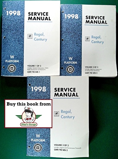 [BU1998GMP/98WBA/3] 1998 Buick Regal & Century OEM Shop Service Repair Manual 3 Vol Set