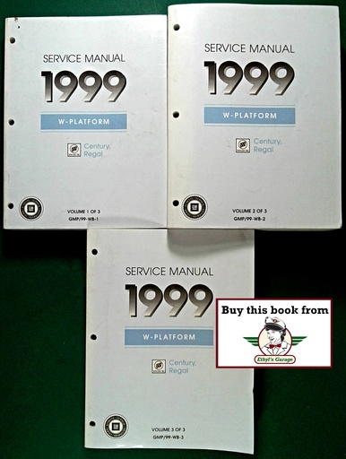 [BU1999GMP/99WBA/3] 1999 Buick Regal & Century OEM Shop Service Repair Manual 3 Vol Set